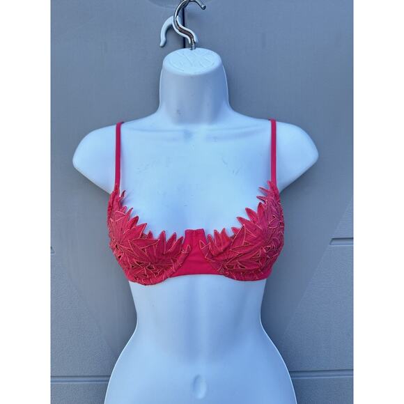 Blue Life Pasion flower Coral Lace Underwire Bikini Swimsuit Top Demi Cup Sz XS - Picture 2 of 7